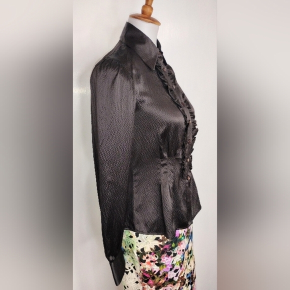 DARK CHOCOLATE TEXTURED SILK BLOUSE - Picture 3 of 8